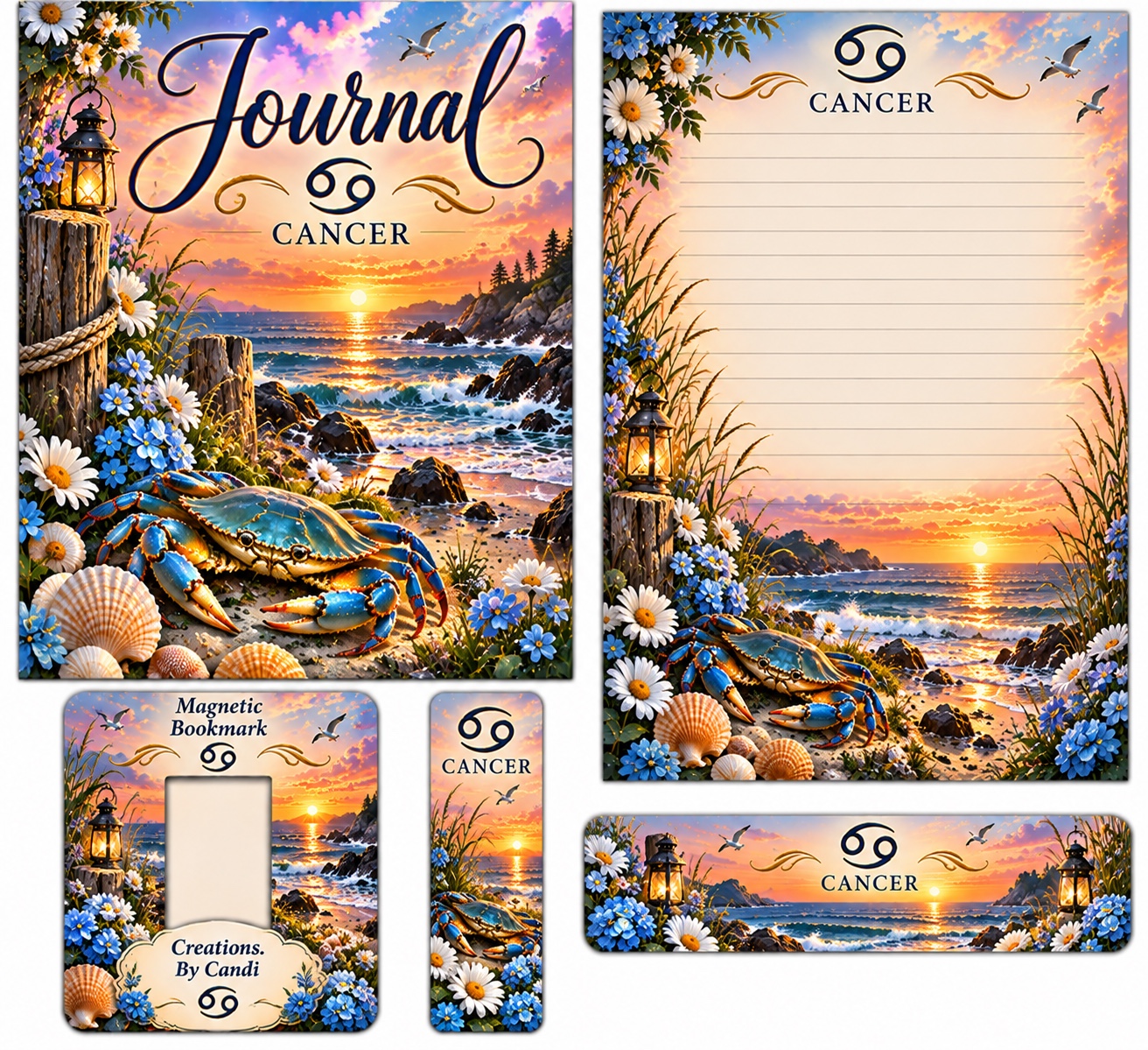 Cancer — coordinated journal, stationery and bookmark design example
