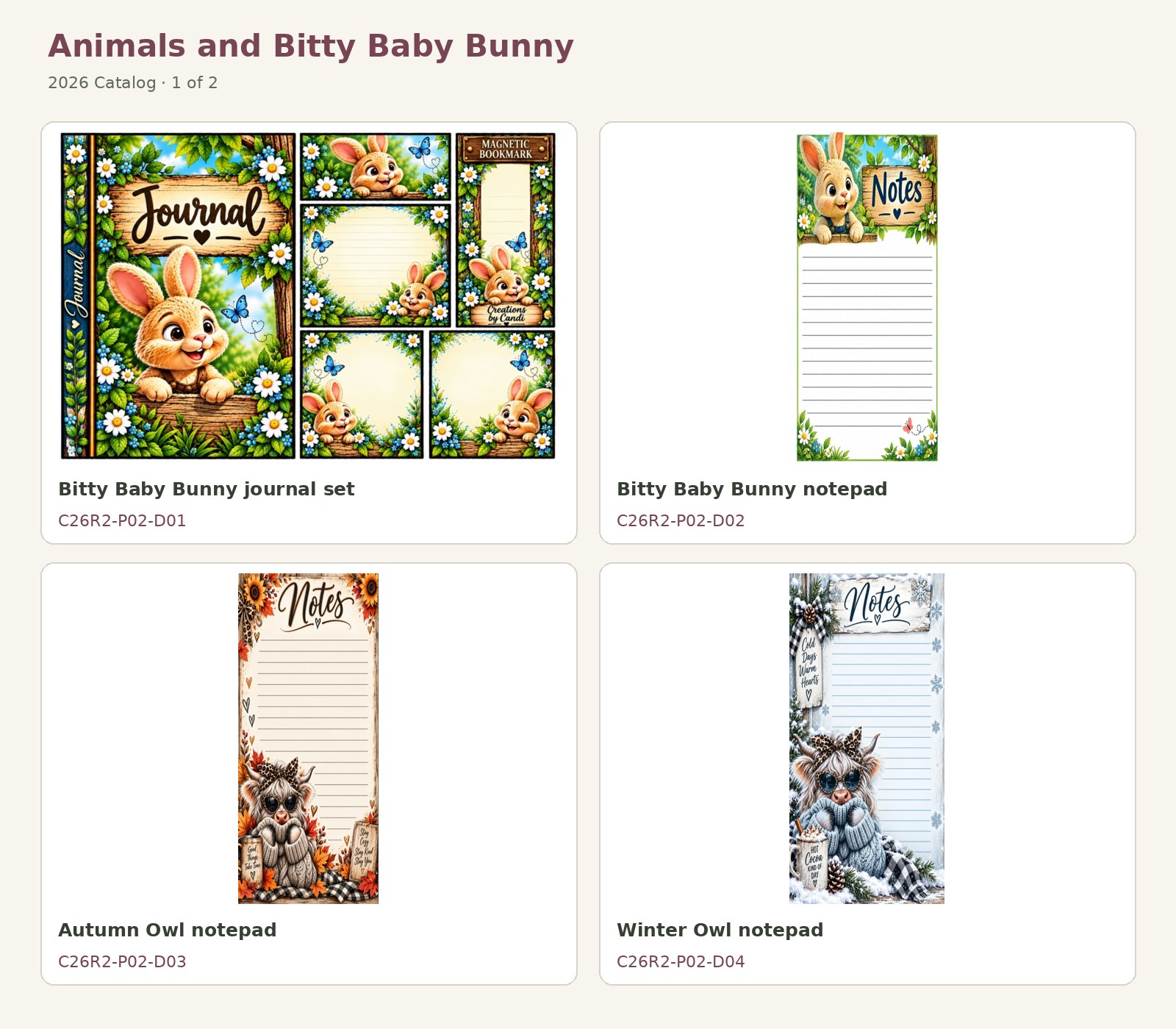 Animals and Bitty Baby Bunny catalog page