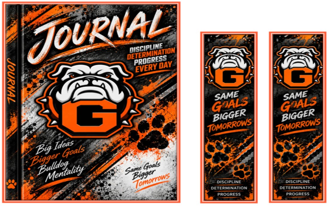 Bulldog Mascot journal & bookmarks — catalog artwork preview