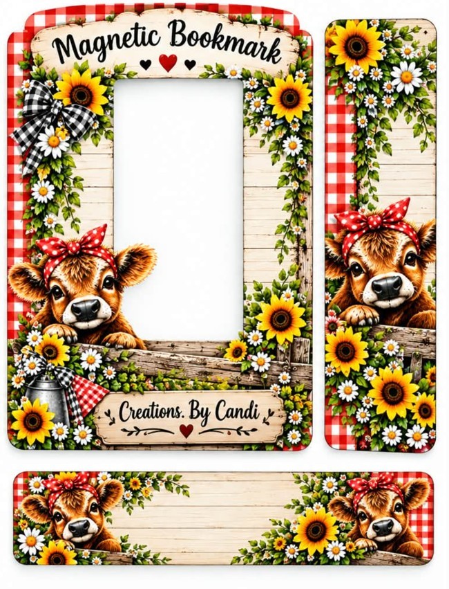 Sunflower Highland Cow bookmarks — catalog artwork preview