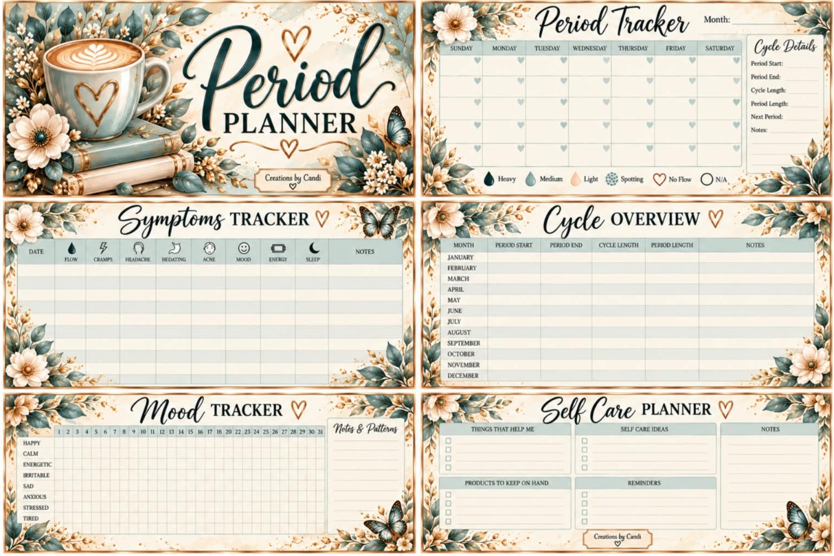 Period Planner — Green Florals — catalog artwork preview