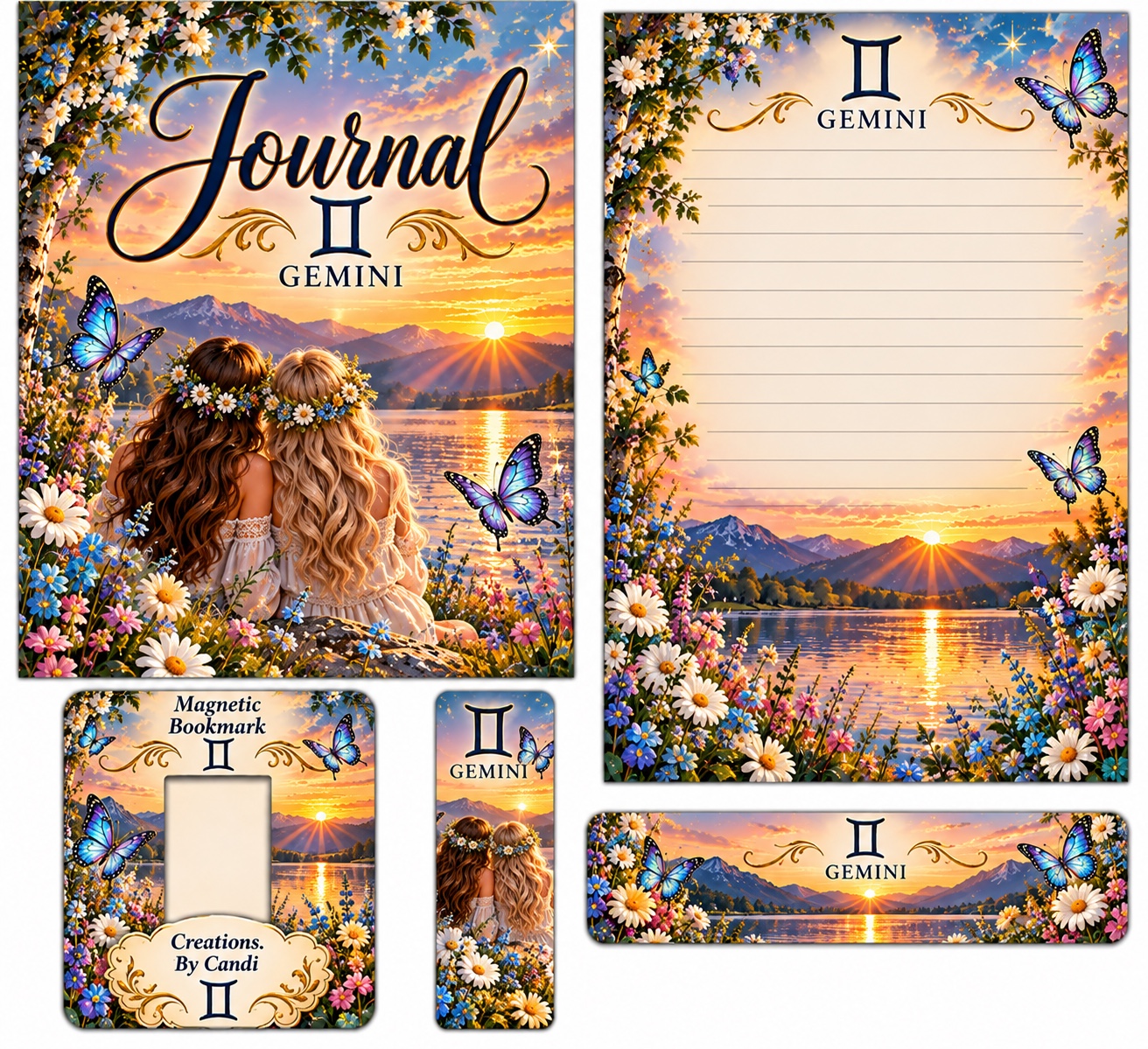 Gemini — coordinated journal, stationery and bookmark design example