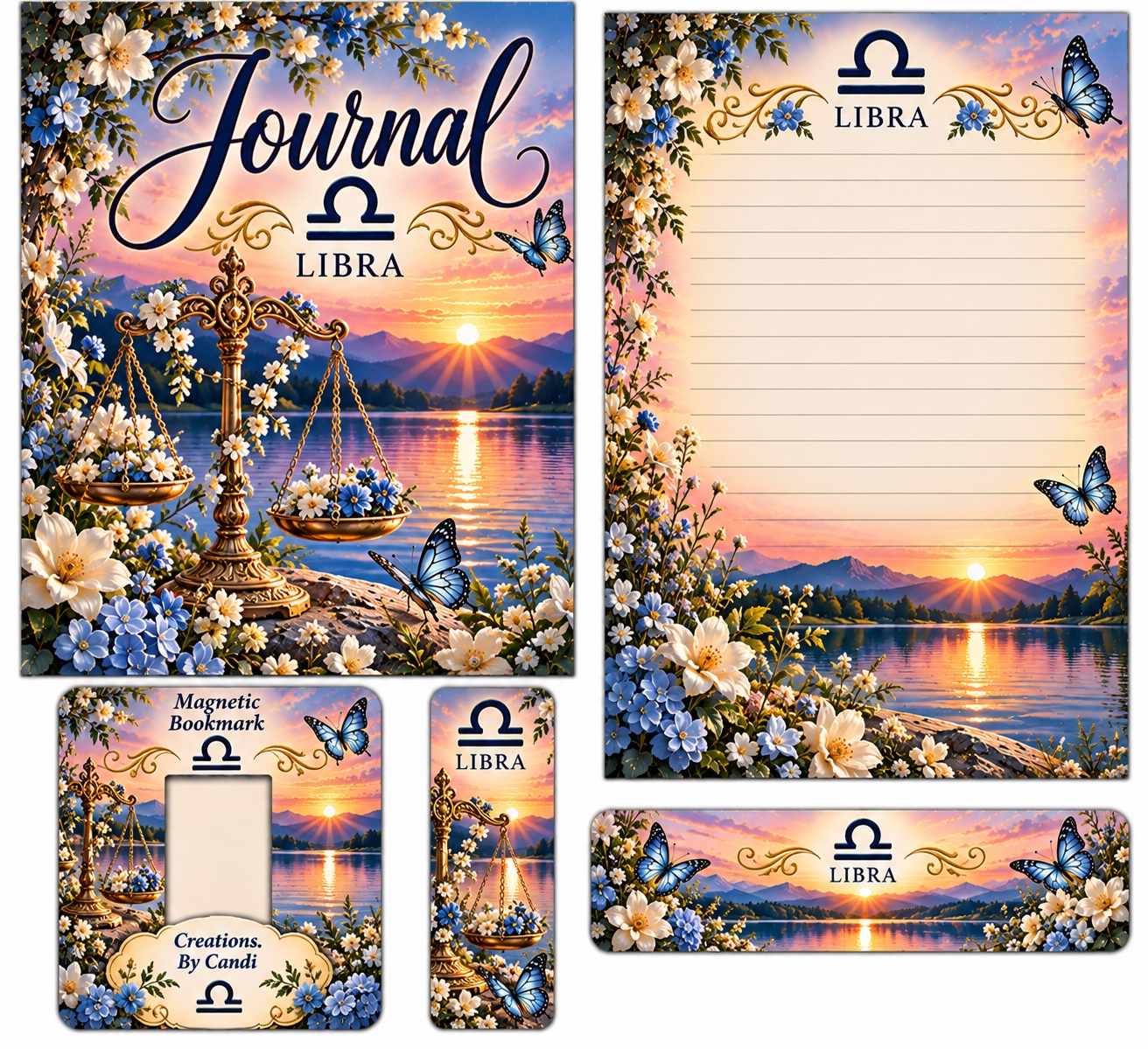 Libra — coordinated journal, stationery and bookmark design example