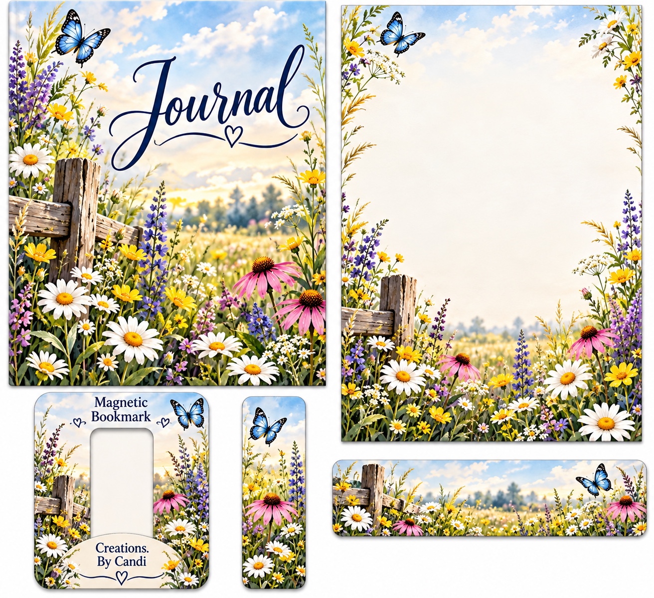 Wildflower Meadow — coordinated journal, stationery and bookmark design example