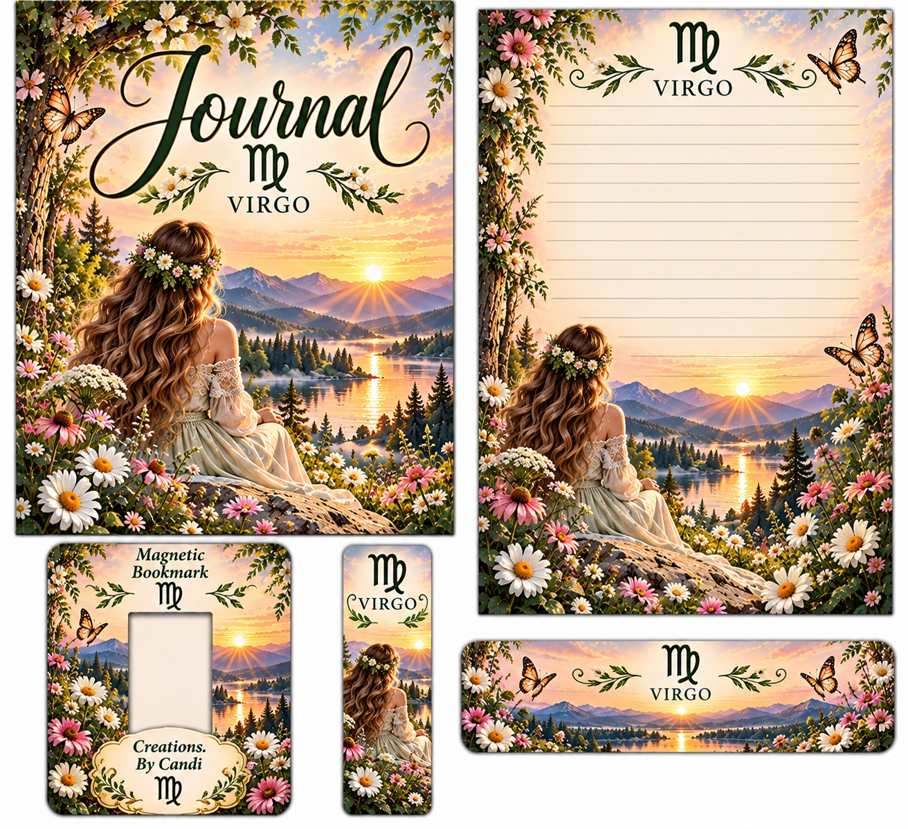 Virgo — coordinated journal, stationery and bookmark design example