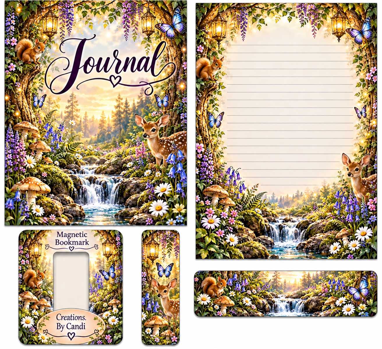 Enchanted Woodland — coordinated journal, stationery and bookmark design example